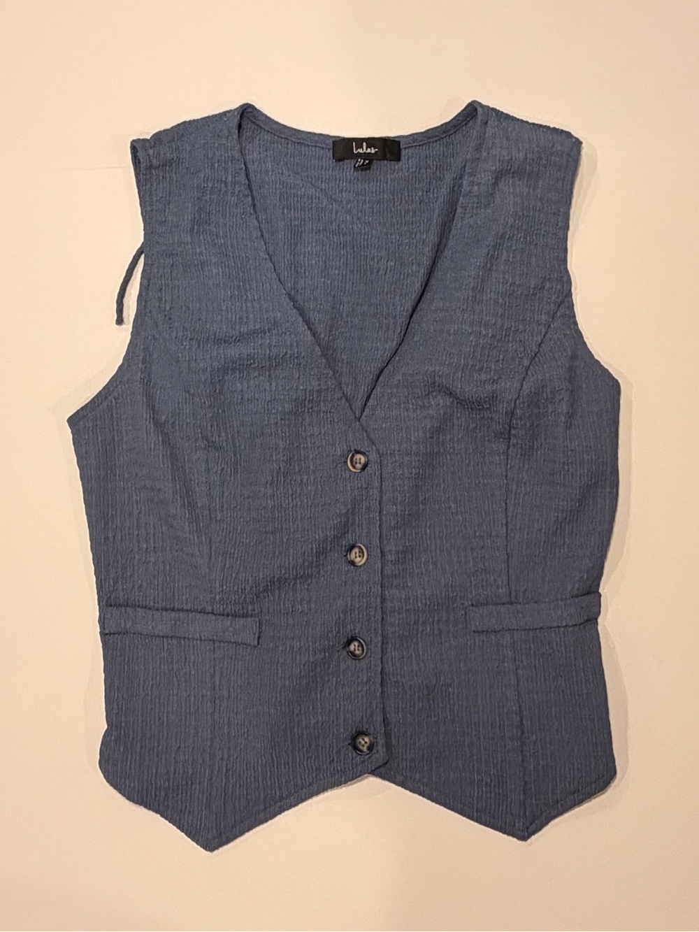 Lulu's slate blue Textured Knit Top vest stretchy and adjustable